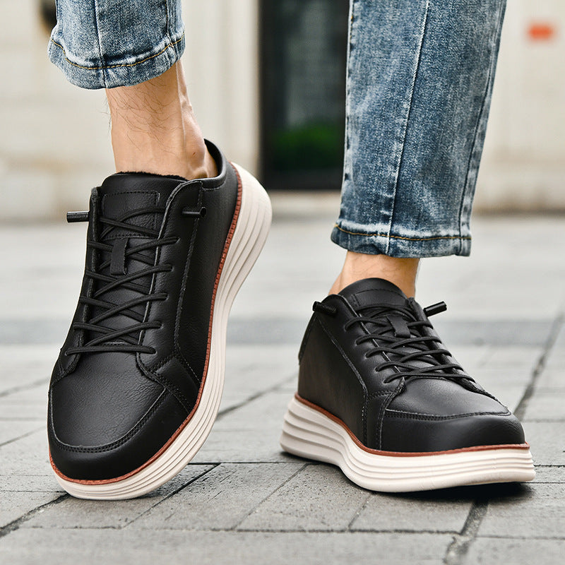 Mens Casual Lace-up Thermal Fleece-lined Chunky-soled Cotton Shoes