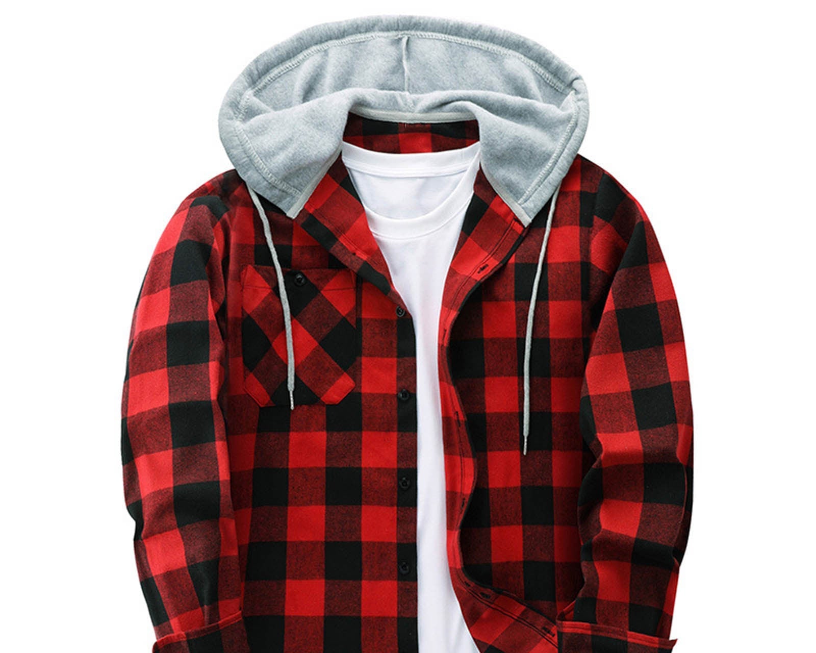 Hooded Plaid Shirt Men's Casual