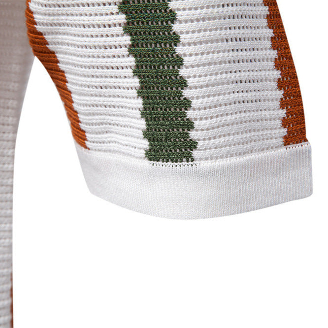 Summer New Breathable Hollow Men Short-sleeved Knitting Polo Shirt