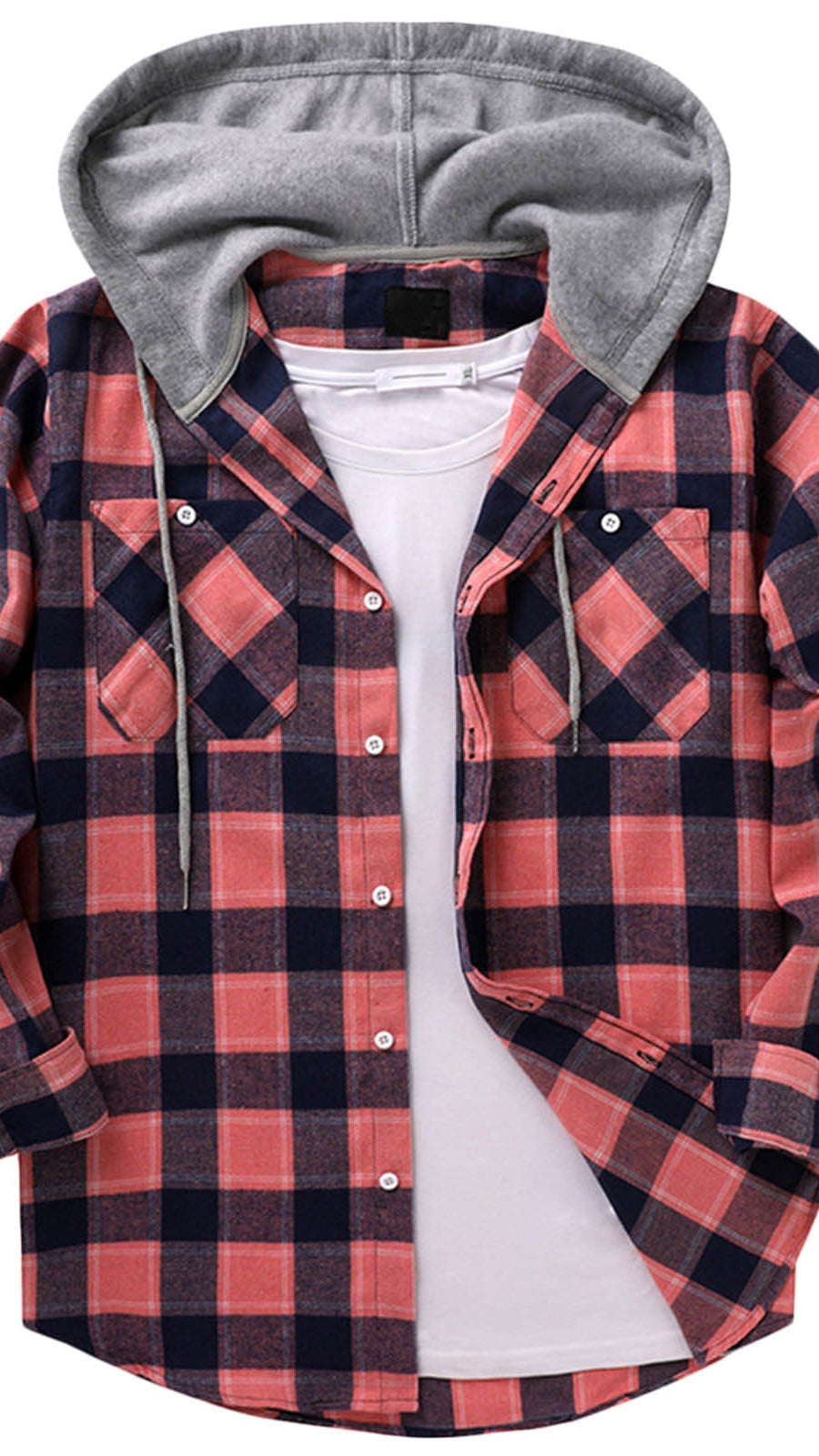 Hooded Plaid Shirt Men's Casual