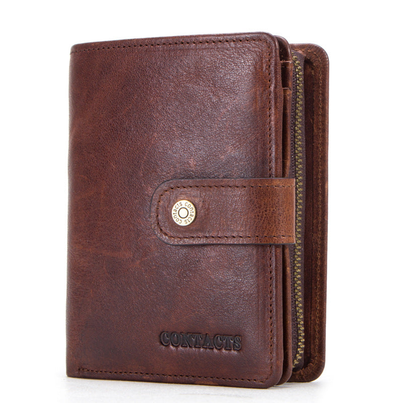 mens cowhide leather wallet side view slim fold wallet